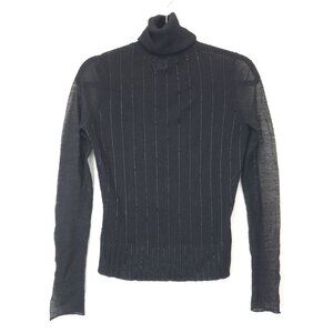 Magaschoni Black Ribbed Turtleneck Sweater Beaded Stripes Semi-Sheer Size S